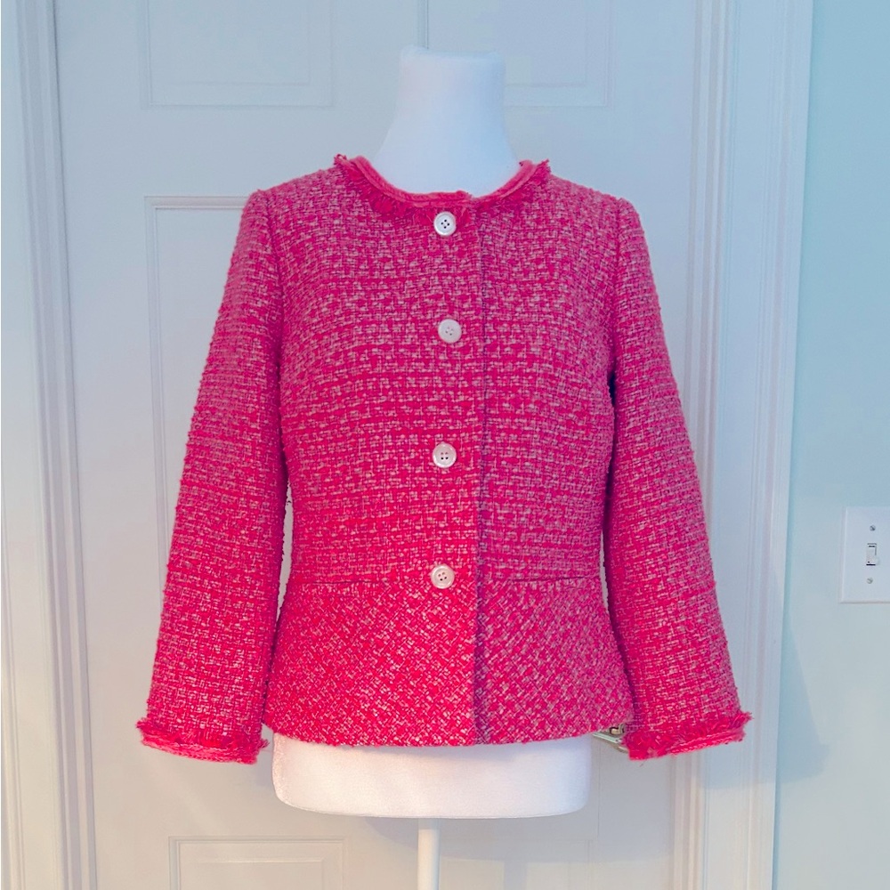 Spring Jacket! Talbots Women's Hot Pink Metallic Fringe Tweed Blazer Jacket! 4P